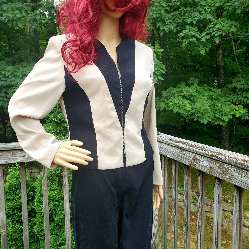 Amanda Smith Petites Dresses 2 pc Suit Jacket & Pants Black & Cream Size 8P - Picture 3 of 16